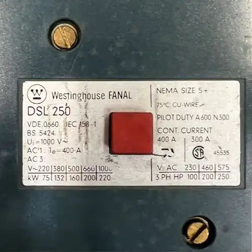Westinghouse-FANAL-DSL-250-Contactor-1000V-NEMA-SIZE-5+-5