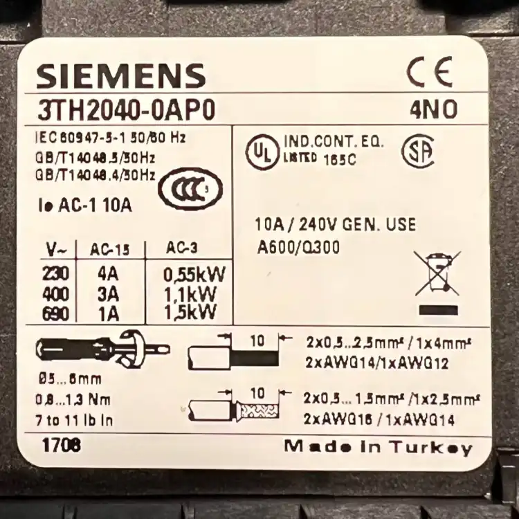 SIEMENS-3TH20400AP0-3TH2-40E-Stycznik-4biegunowy-4NO-240V-10A-4