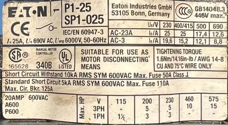 Eaton-P125-SP1025-P125SP1025-Przełącznik-główny-20AMP-600VAC-4