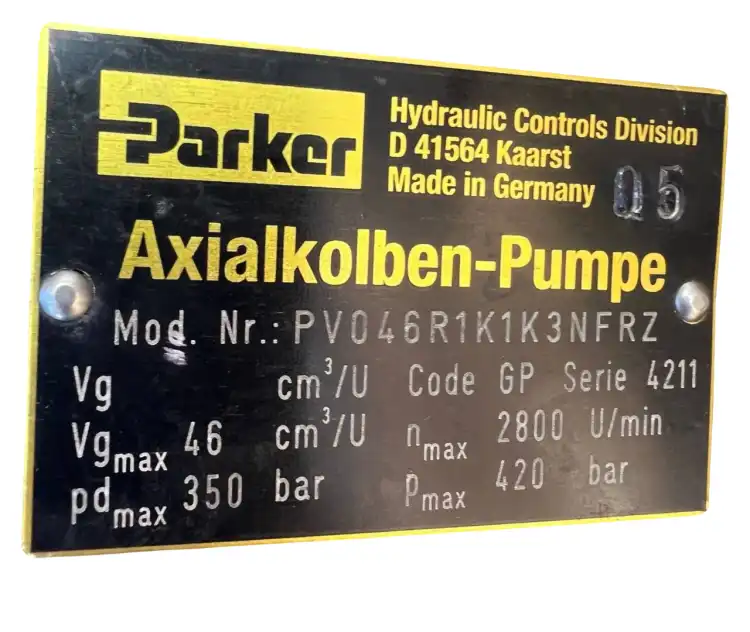 Parker-PV046R1K1K3NFRZ-Pompa-hydrauliczna,-Parker-D1VW6KNJP75-Zawór-hydrauliczny-Parker-PVAC2PCMNSJP