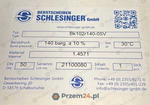 Berstscheiben-Schlesinger-Bk102r140-05V-Membrana-Bezpieczeństwa-1.4571-2