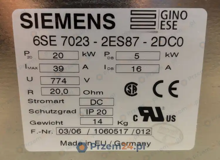 Siemens-6SE7023-2ES87-2DC0-Rezystor-hamowania-20-Ohm,-20-kW-5-kW-6