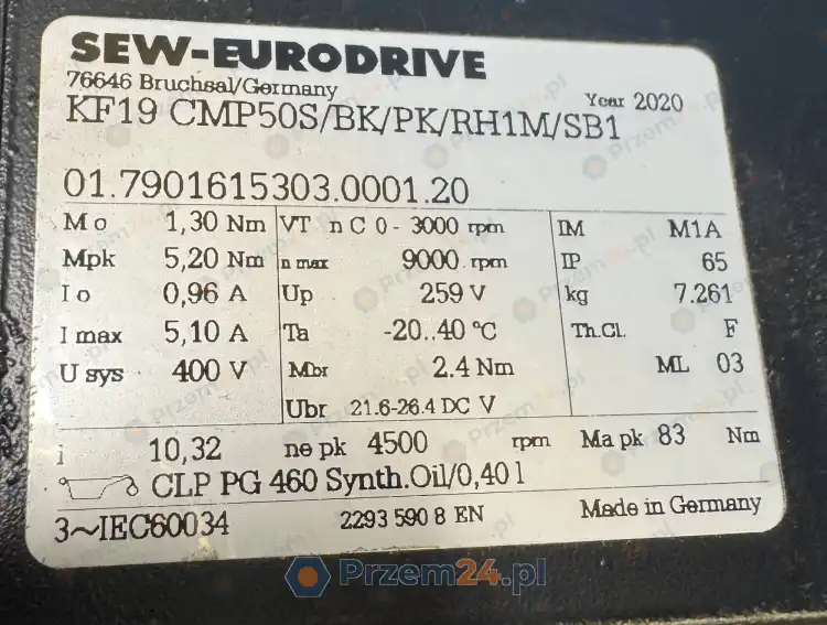 SEW-EURODRIVE-KF19-CMP50S-BK-PK-RH1M-SB1-Serwomotoreduktor-1.30Nm-i=10,32-5