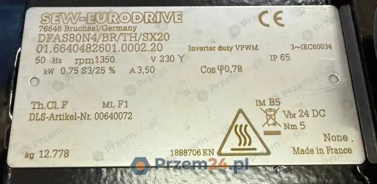 SEW-EURODRIVE-DFAS80N4-BR-TH-SX20-Silnik-z-przekładnią-0.75kW-1350rpm-Brake-5Nm-2